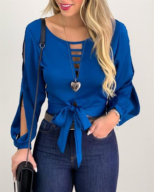 Tie Front Cut Out Tops Women Lace-Up Top Women - ROUTINE FASHION